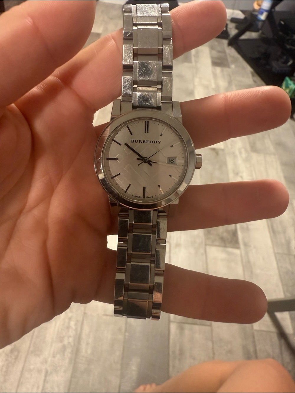 Burberry Silver-Tone Stainless Steel Watch with White Dial